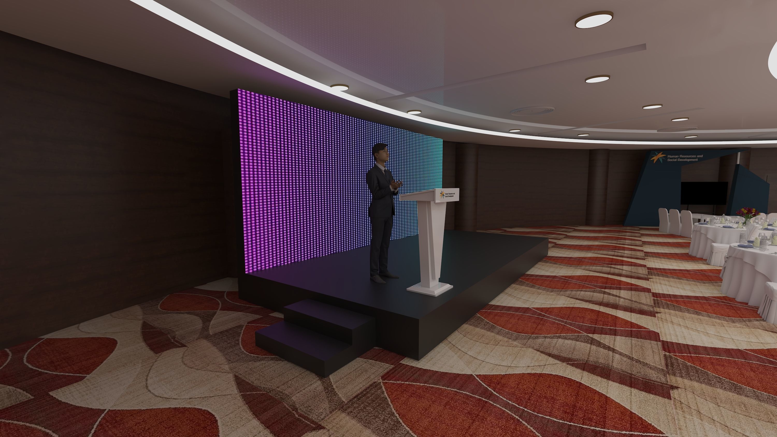 hall 25mx25m with stage and booths 3D model_9