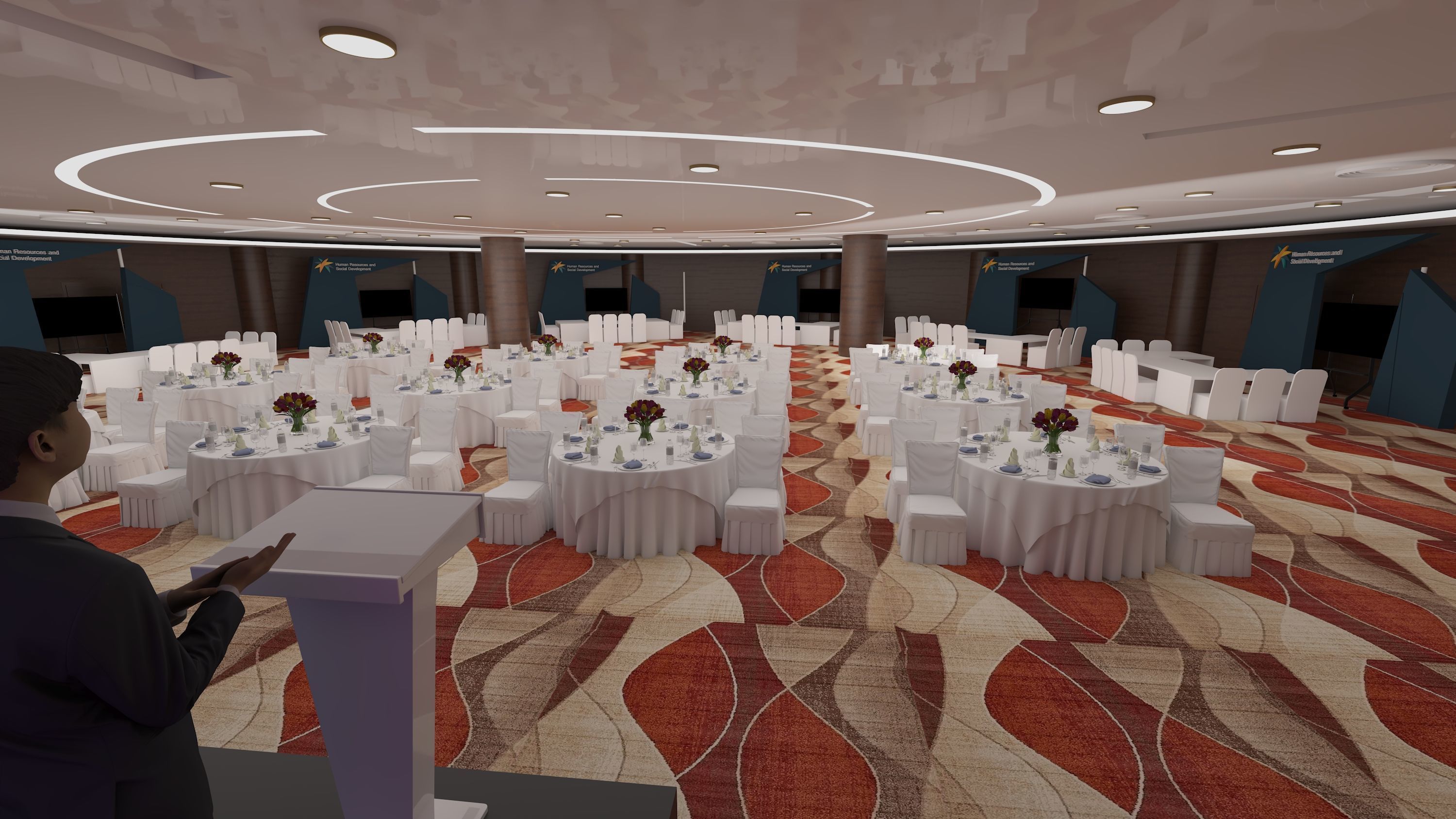 hall 25mx25m with stage and booths 3D model_1