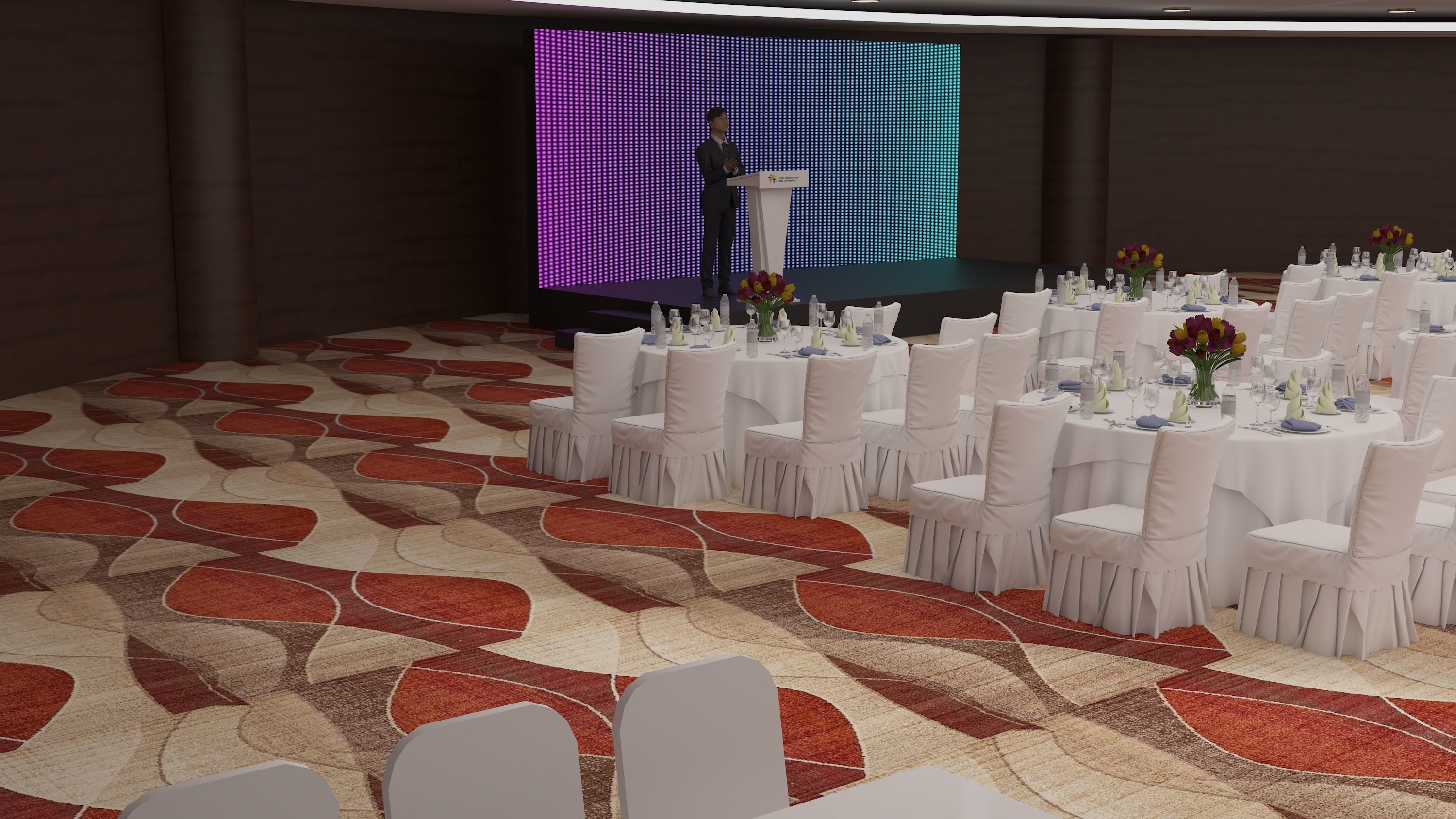 hall 25mx25m with stage and booths 3D model_5