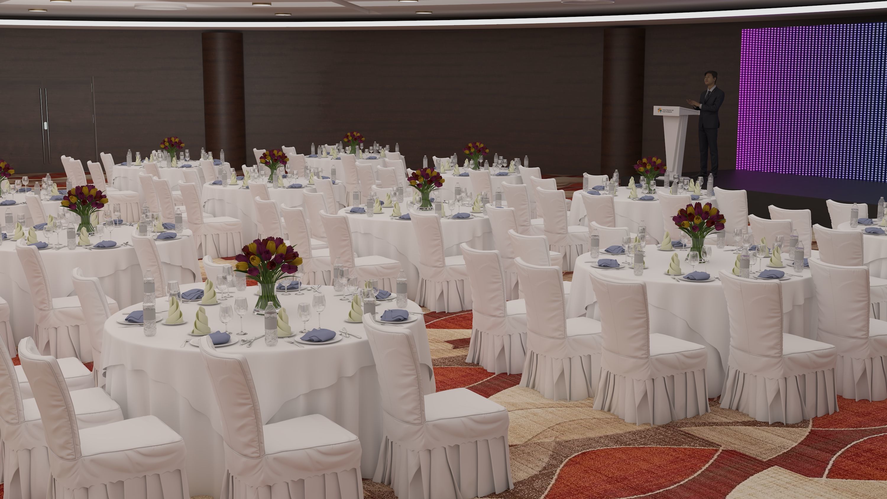 hall 25mx25m with stage and booths 3D model_3