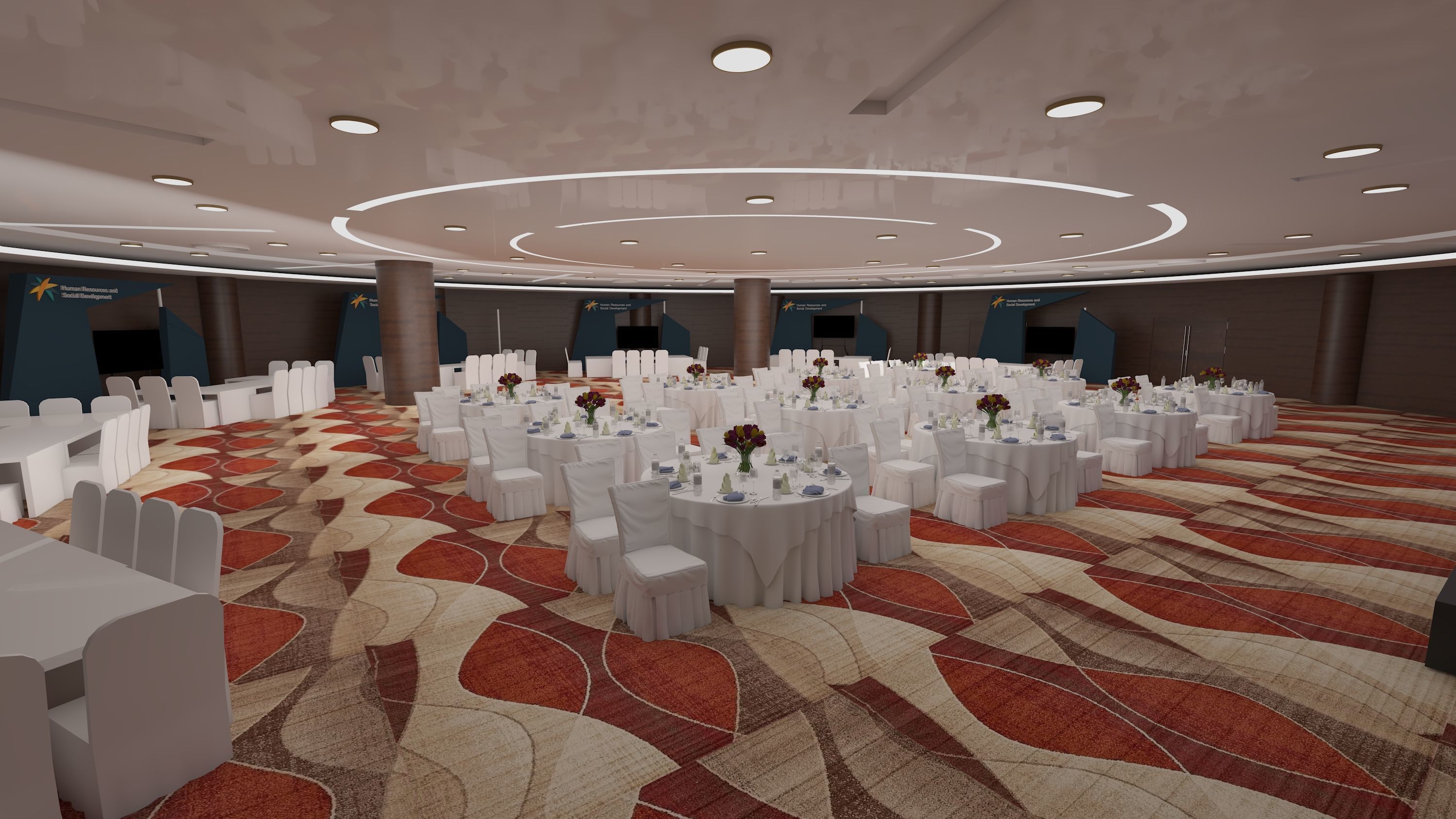 hall 25mx25m with stage and booths 3D model_2