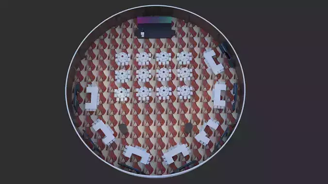 hall 25mx25m with stage and booths 