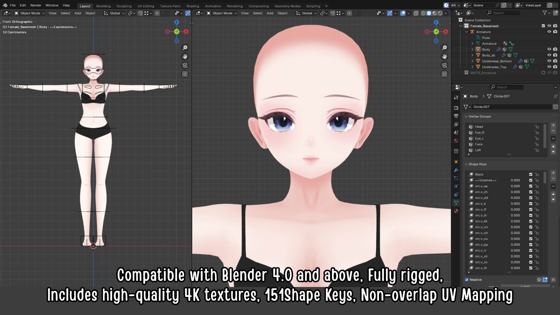 Anime Female Base Mesh 3D model_6