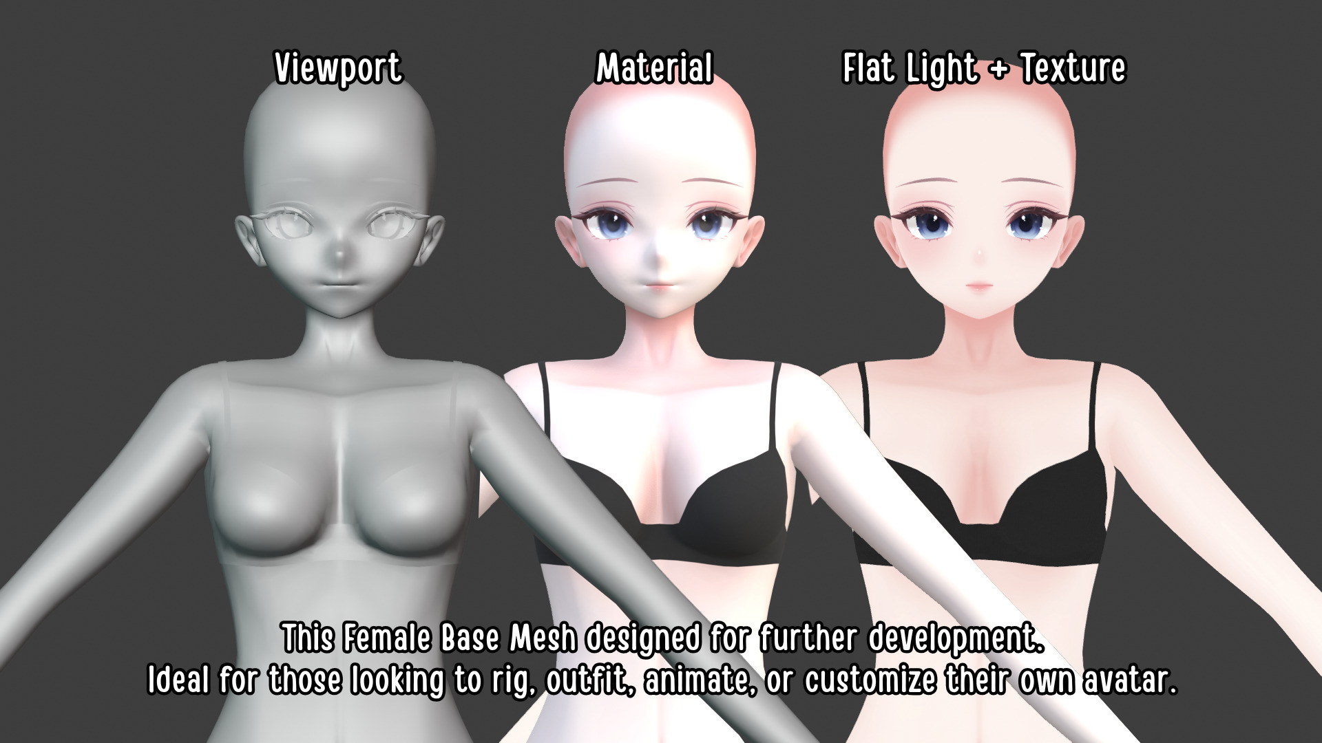 Anime Female Base Mesh 3D model_3