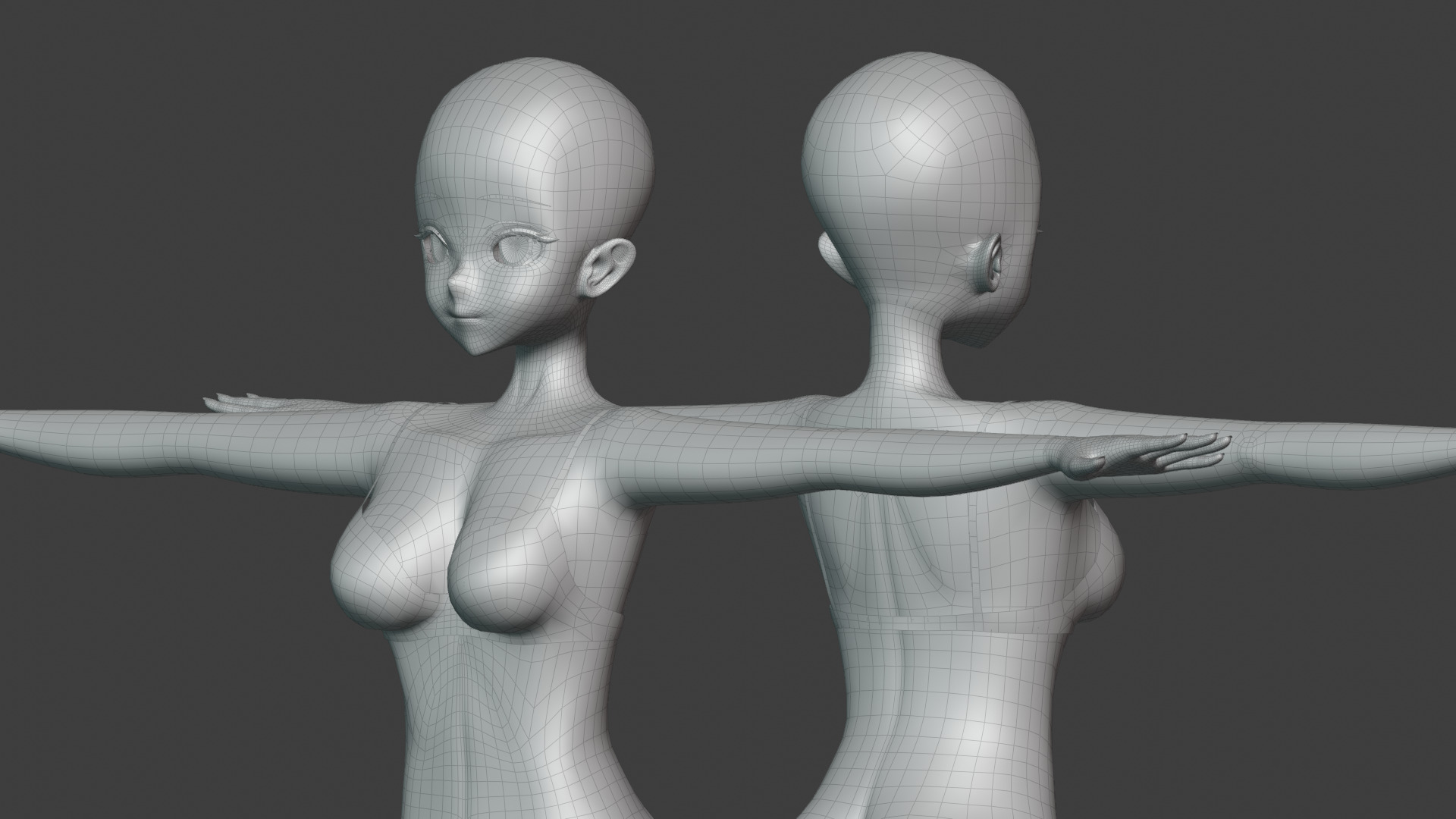 Anime Female Base Mesh 3D model_11