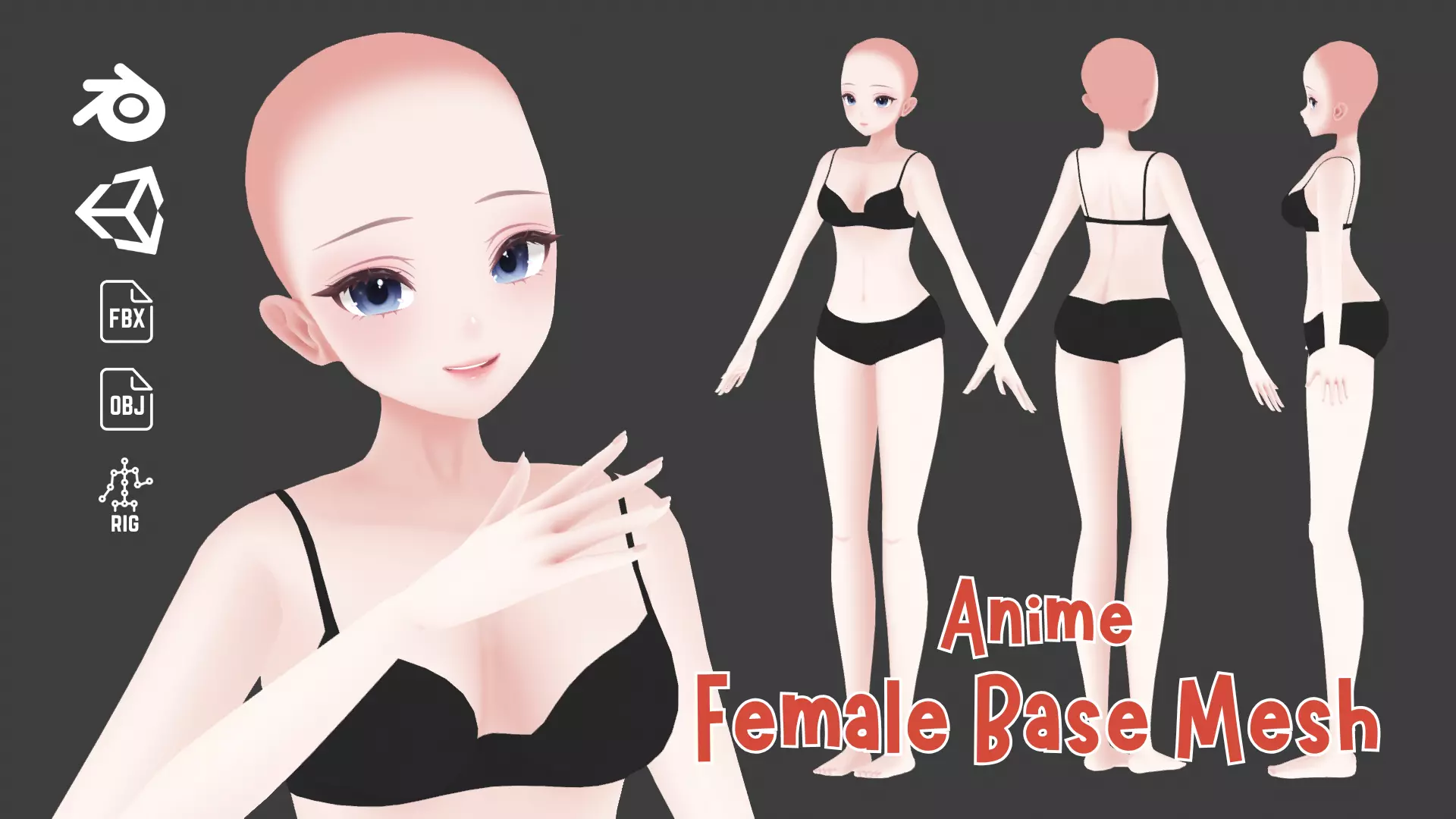 Anime Female Base Mesh 3D model_0
