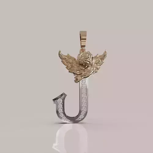Angel Letter J 3D Model for Jewelry Design Printable Model