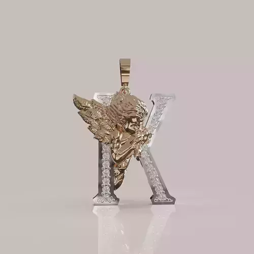 Angel Letter K 3D Model for Jewelry Design Printable Model