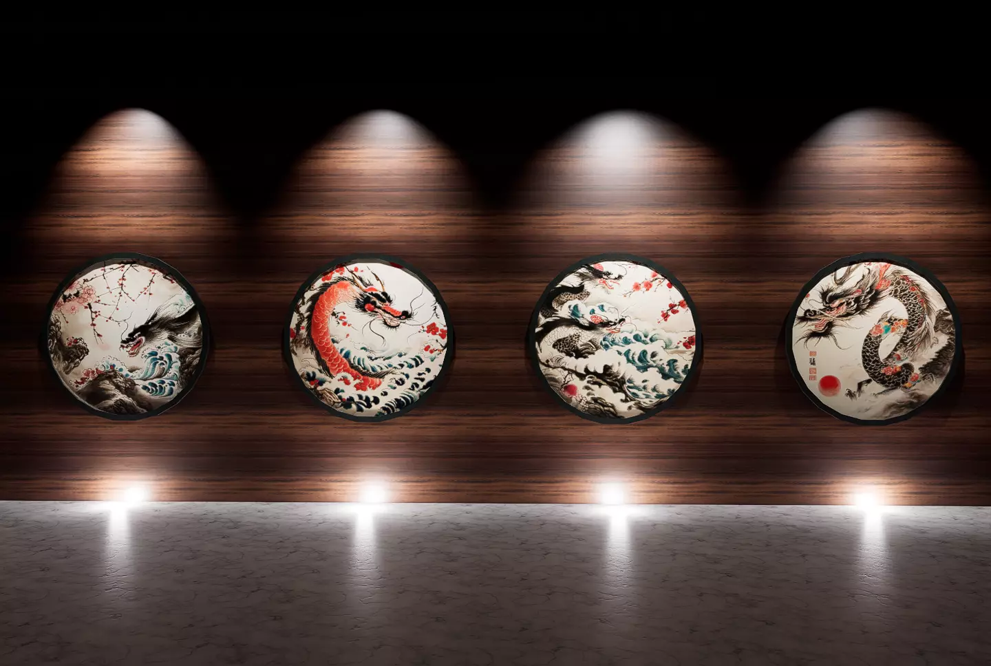 4 Old Style Japan Dragons Pictures Low-poly 3D model Low-poly 3D model