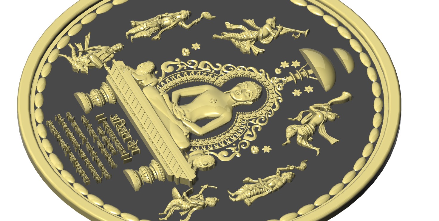 Lord Mahavir Ji Coin Bas Relief Design  3D print model_4