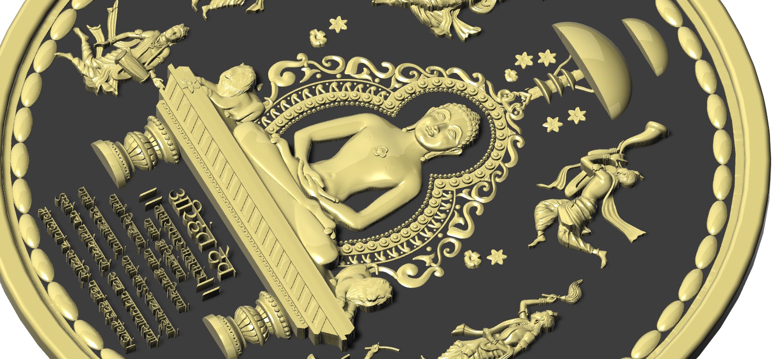 Lord Mahavir Ji Coin Bas Relief Design  3D print model_5