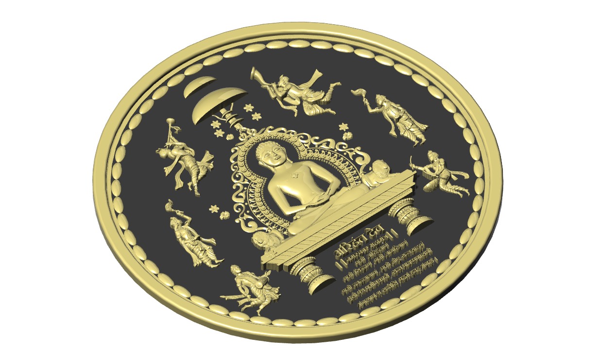 Lord Mahavir Ji Coin Bas Relief Design  3D print model_1