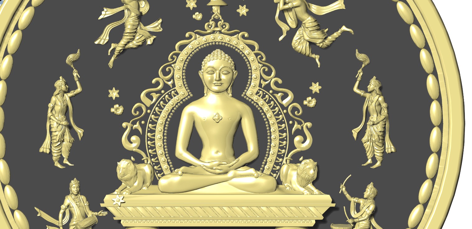 Lord Mahavir Ji Coin Bas Relief Design  3D print model_2
