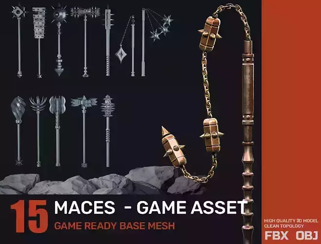 collection 15 MACES 3D model Low-poly 3D model