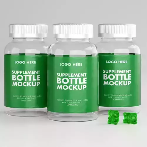 High-Quality 3D supplement Jar Container Model and Gummi model