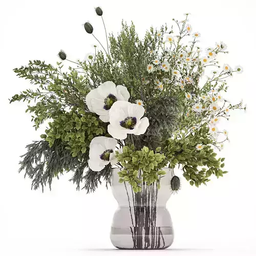 Bouquet Of Branches Green Leaves Poppy Flowers 462