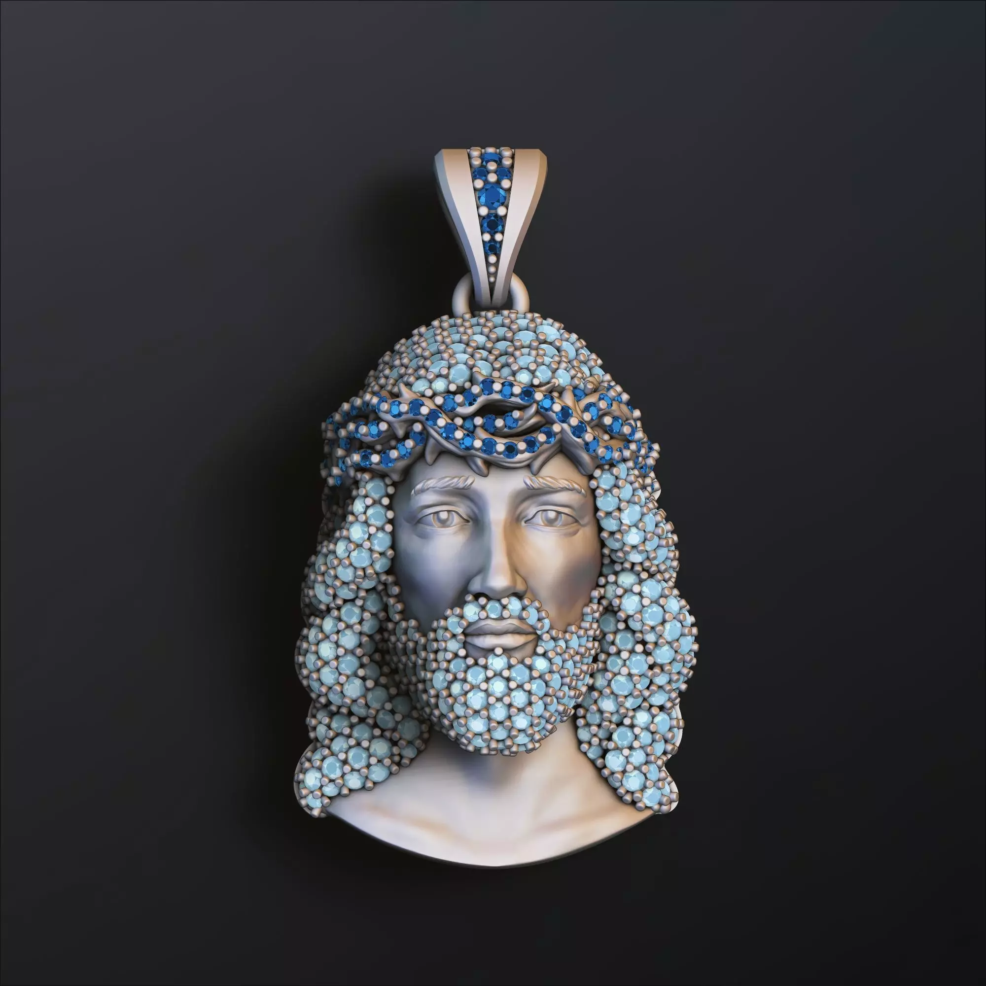 Jesus Pendant With Gems 3D print model_0