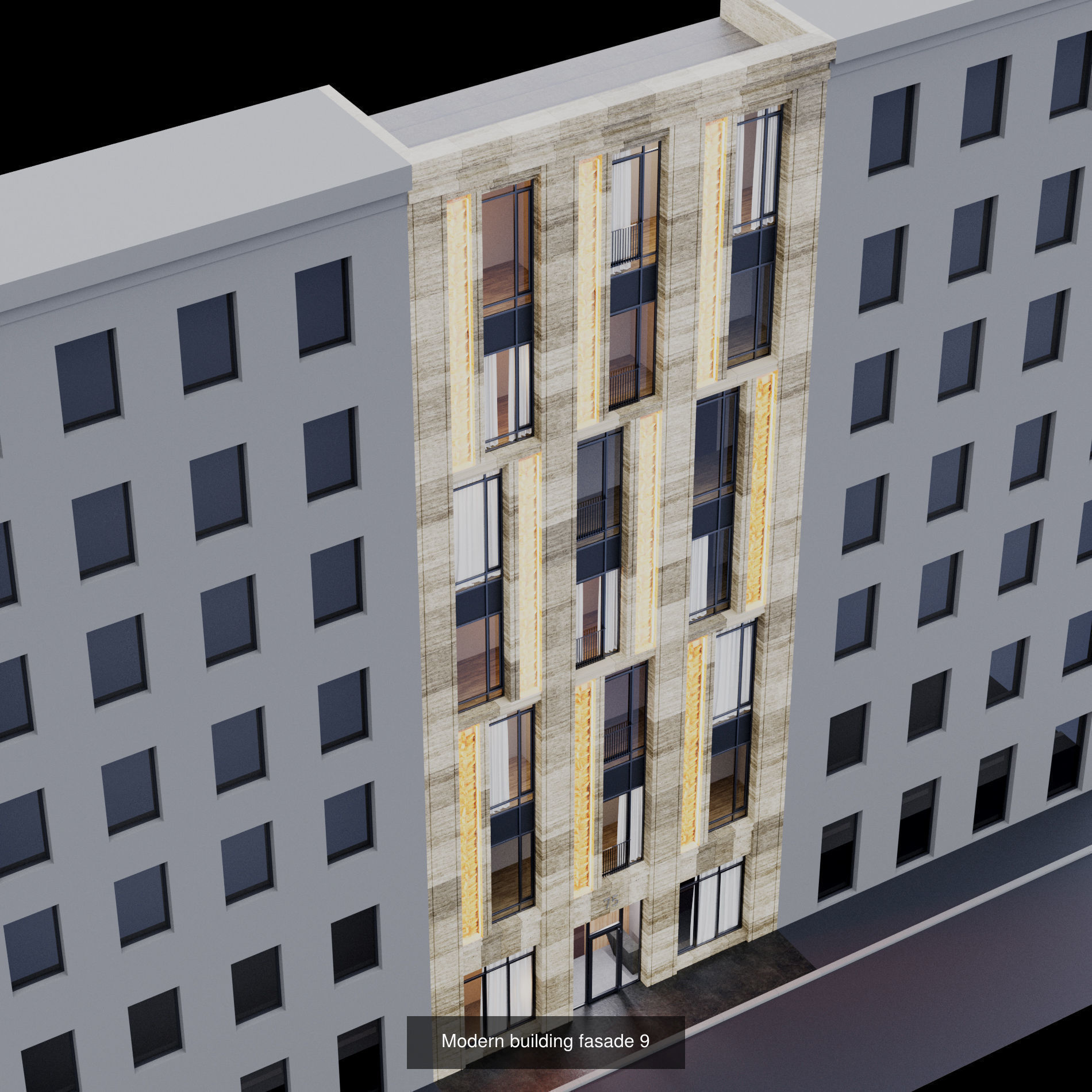 Fasade building full set 3D Model Collection_9