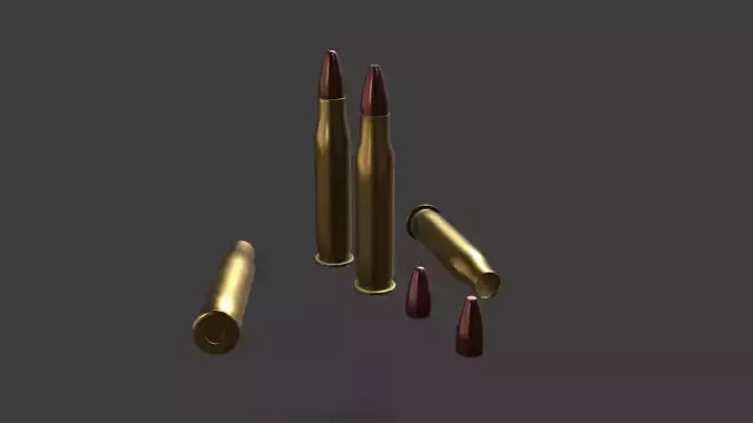 3D 556 Rifle Ammo Model With  Textures Low Poly And High Poly
