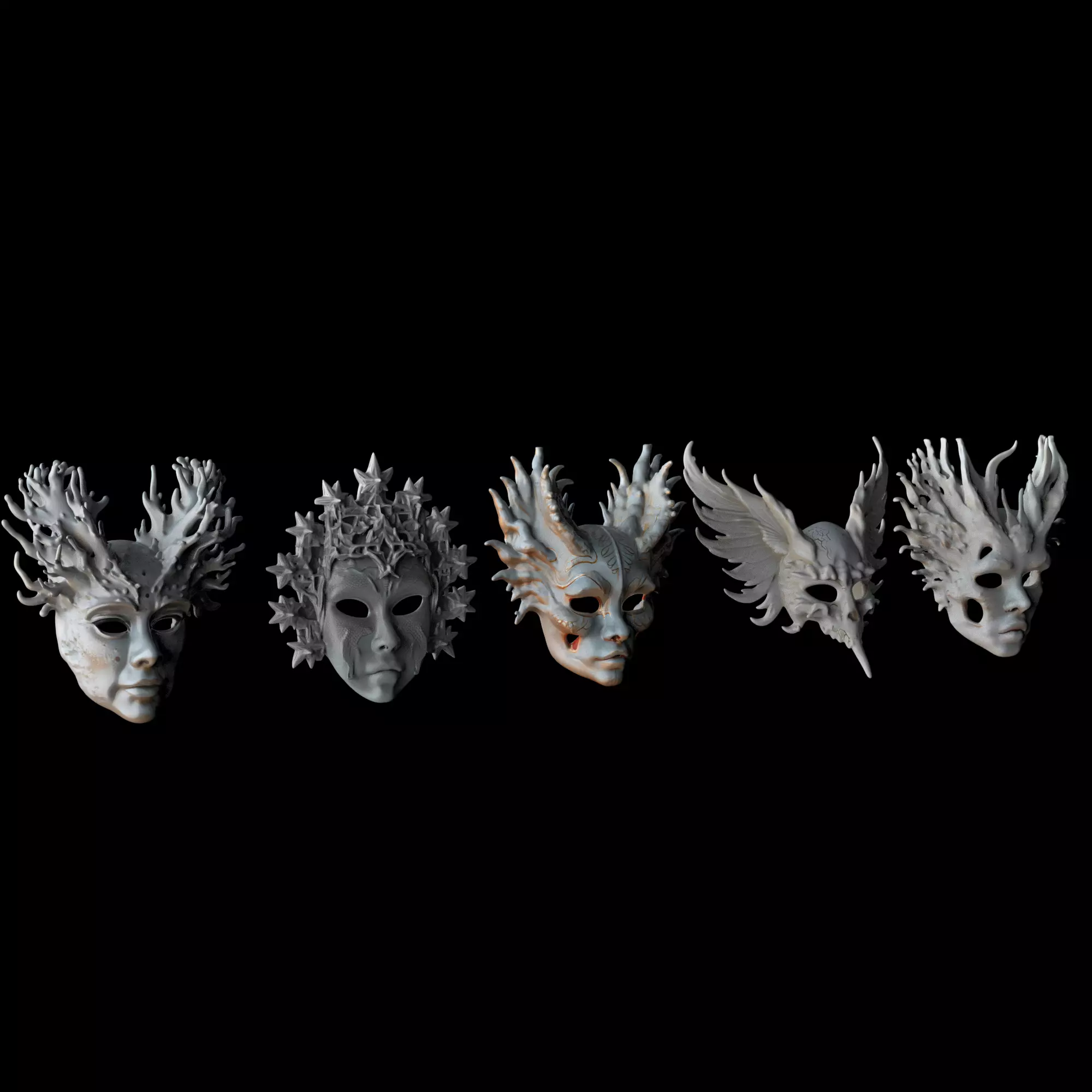 5 masquerade ball masks pack 3D model