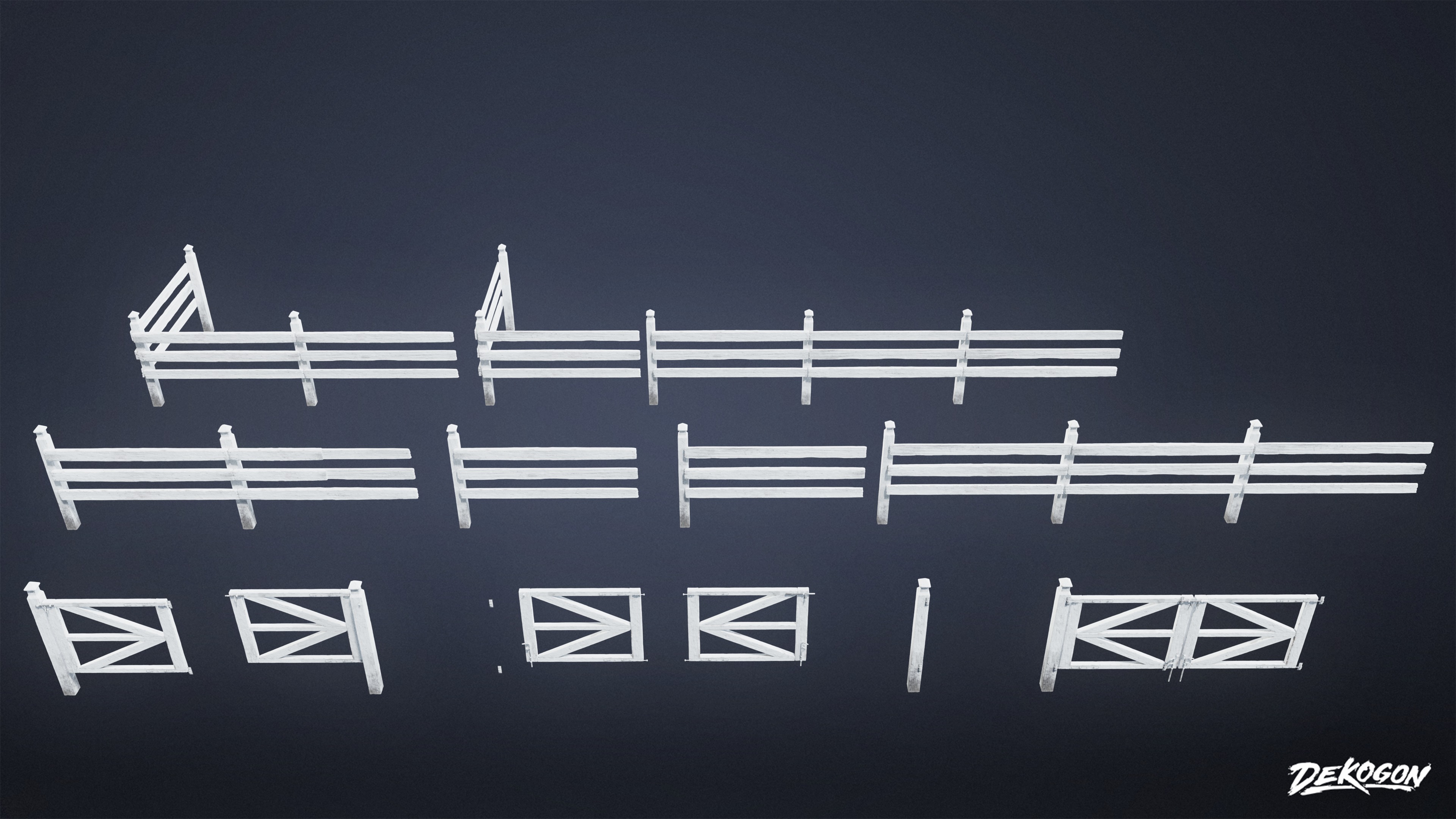 ROADSIDE - Fence Set Wooden 10 - LOW POLY AND NANITE Low-poly 3D model_1