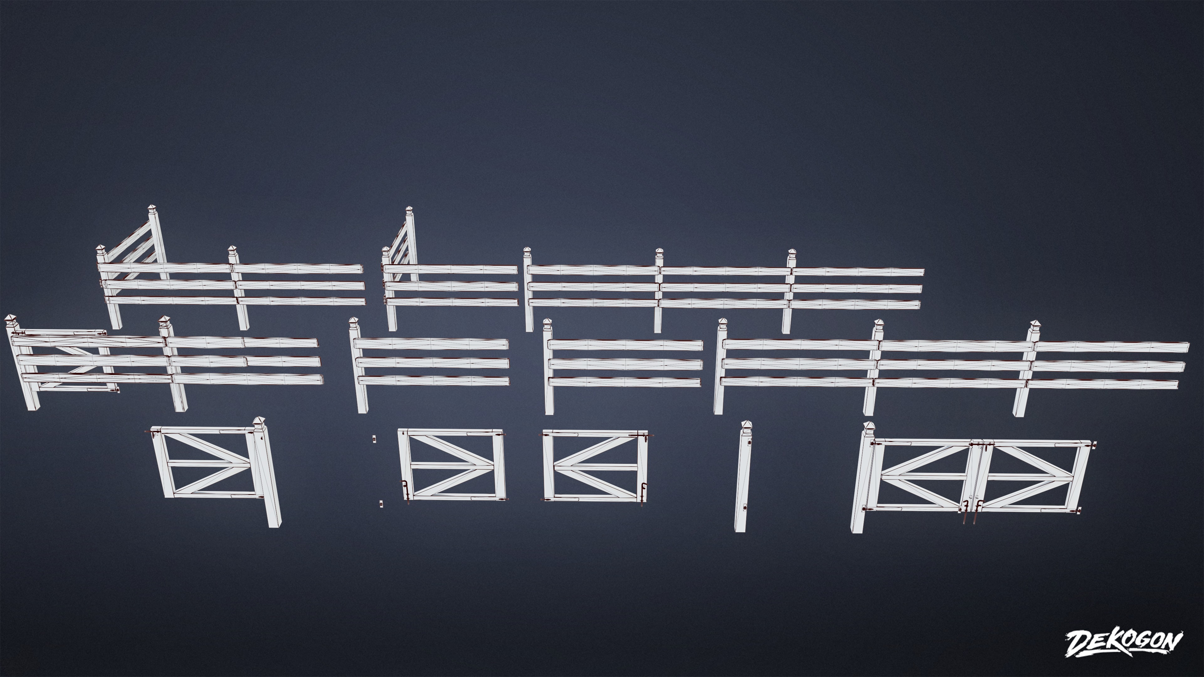 ROADSIDE - Fence Set Wooden 10 - LOW POLY AND NANITE Low-poly 3D model_9