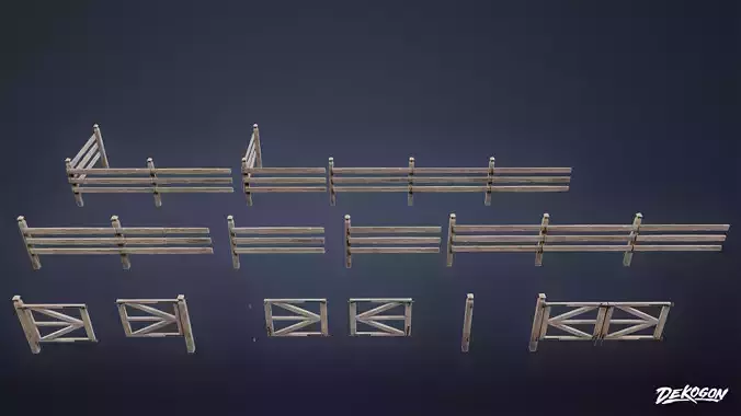 ROADSIDE - Fence Set Wooden 10 - LOW POLY AND NANITE