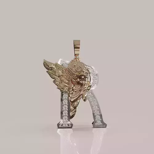 Angel Letter R 3D Model for Jewelry Design Printable Model