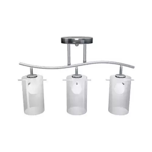 Modern Ceiling Lamp 3D Model - Metal and Glass with 3 E27 Bulbs