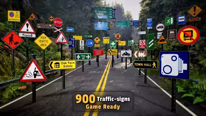 900 Traffic Sign Pack  Game Ready