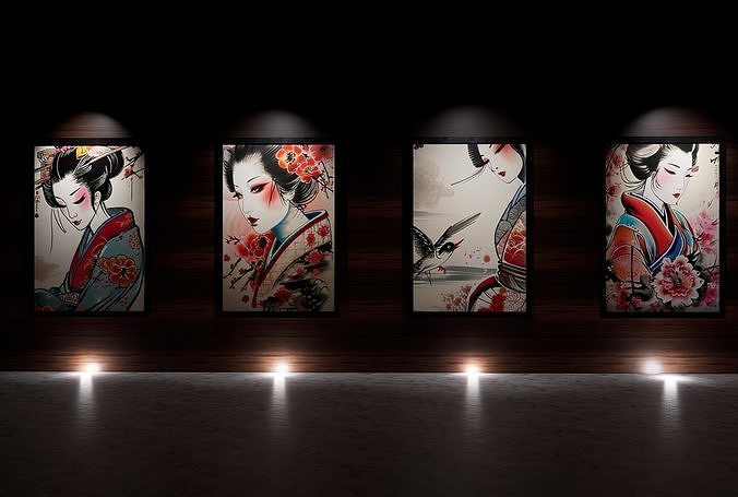4 Old Japan Geisha Pictures - 3D Models 3D model