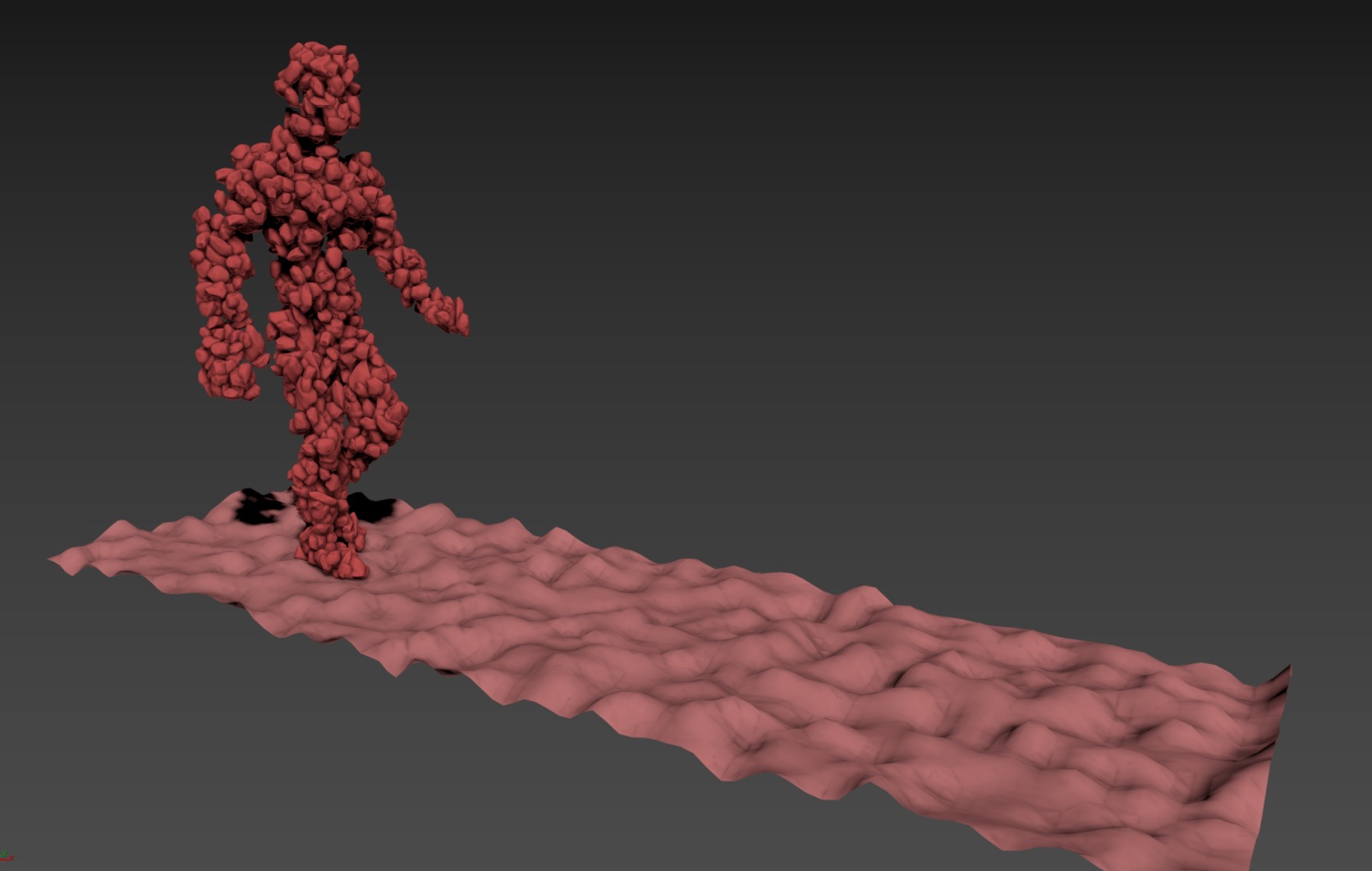 Stone Man Walk and Fall Animation 3D model_5