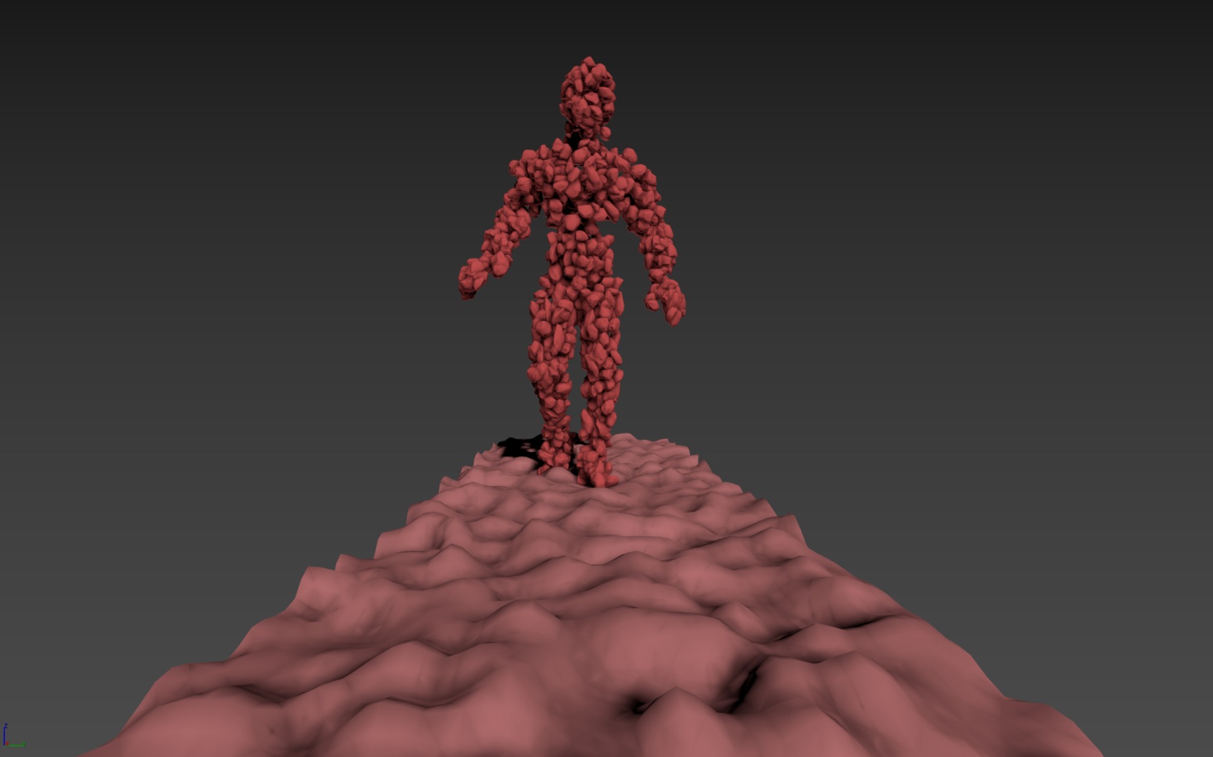 Stone Man Walk and Fall Animation 3D model_10
