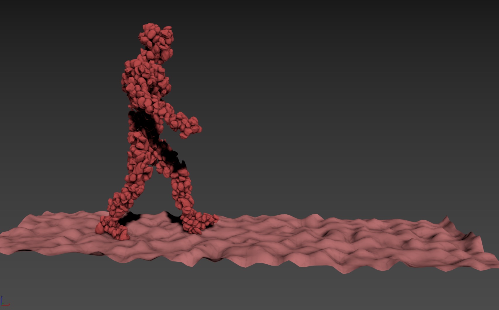Stone Man Walk and Fall Animation 3D model_6