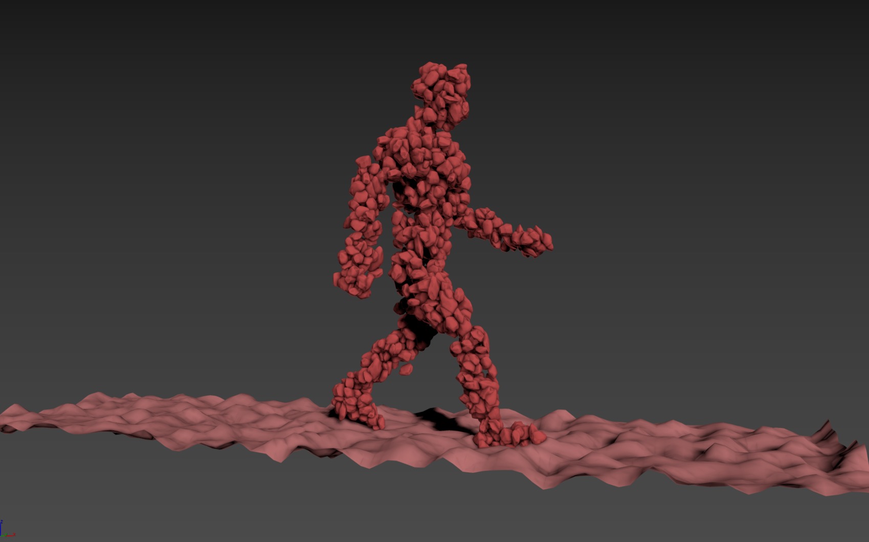 Stone Man Walk and Fall Animation 3D model_7