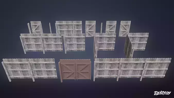 ROADSIDE - Fence Set Wooden 11 - LOW POLY AND NANITE