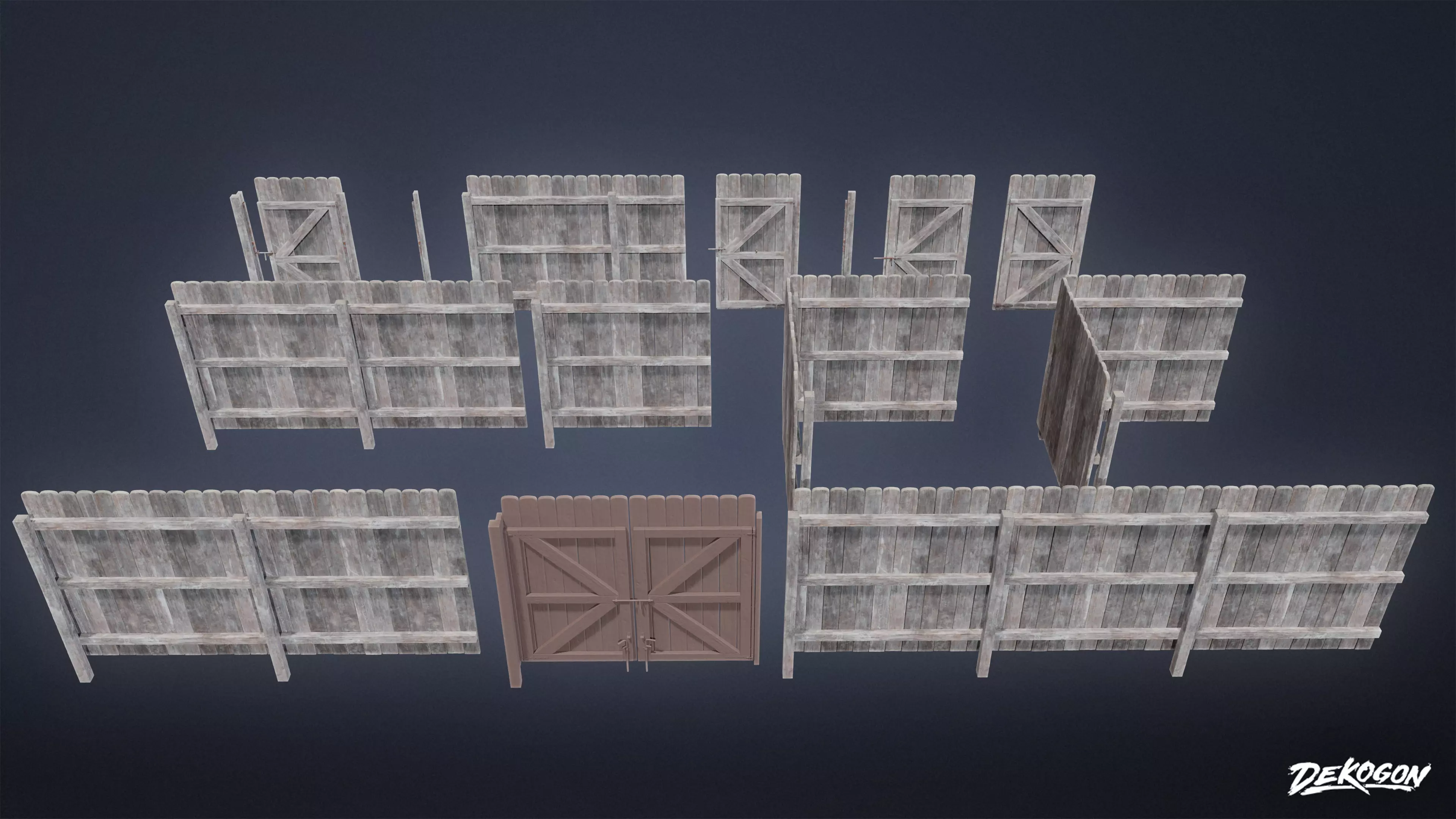 ROADSIDE - Fence Set Wooden 11 - LOW POLY AND NANITE Low-poly 3D model