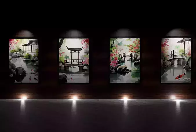 4 Old Japan Garden Pictures - 3D Models