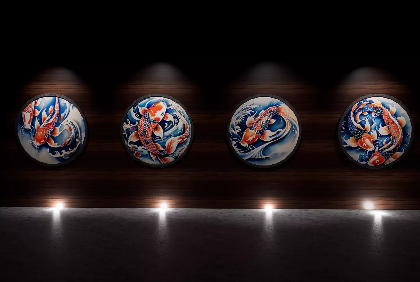 4 Old Japan Koi Pictures 3D model