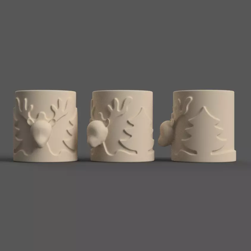 Candle Holder with Christmas deer and a Christmas tree 003 3D print model_0