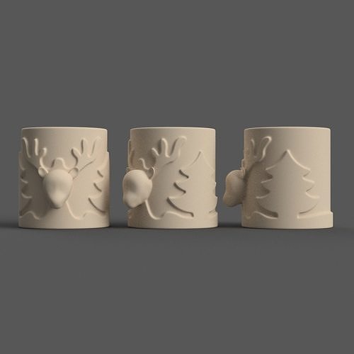 Candle Holder with Christmas deer and a Christmas tree 003 3D print model
