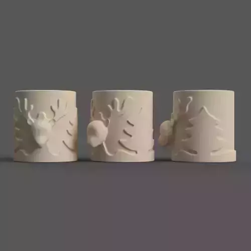 Candle Holder with Christmas deer and a Christmas tree 003 3D print model