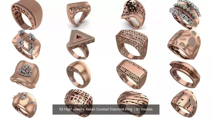 93 High Jewelry Italian Cocktail Diamond Ring  3D Model Collection