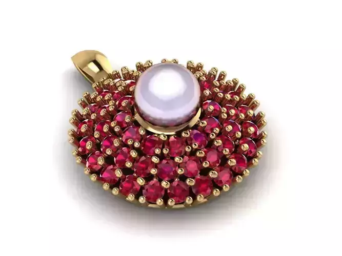 Pearl gold pendant  with rubies