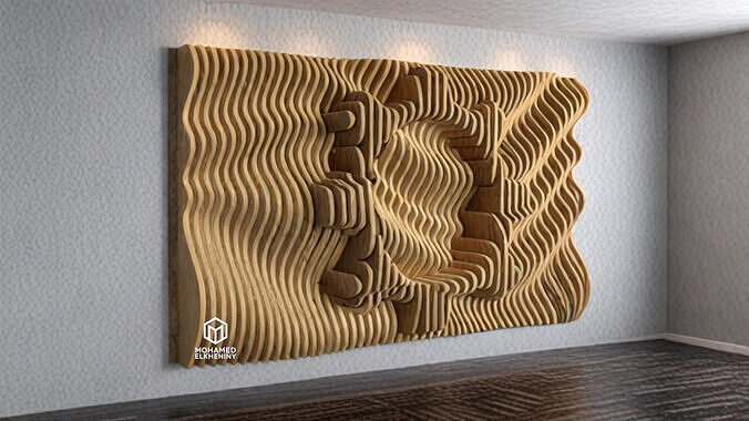 Parametric Wavy Wooden Wall Decor 22 - wood cutting machines 3D model