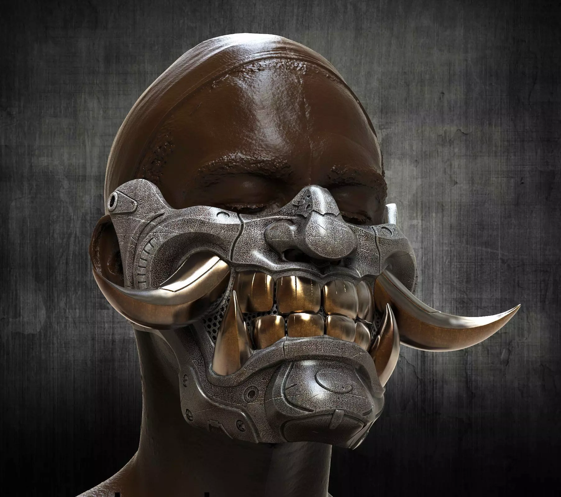 Cyber Half Oni Mask 2 3D print model_0