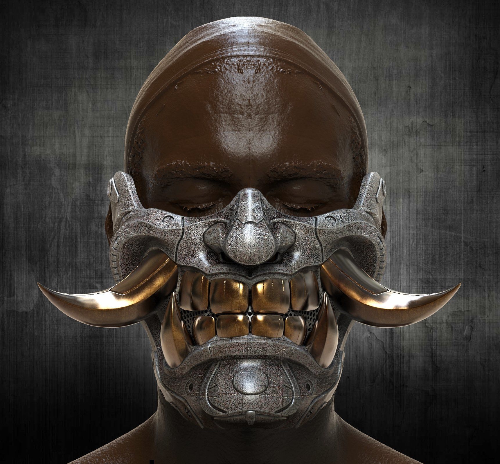 Cyber Half Oni Mask 2 3D print model_1