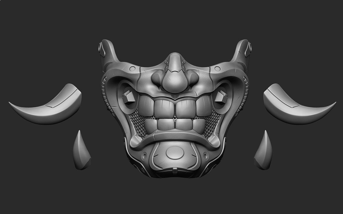 Cyber Half Oni Mask 2 3D print model_8