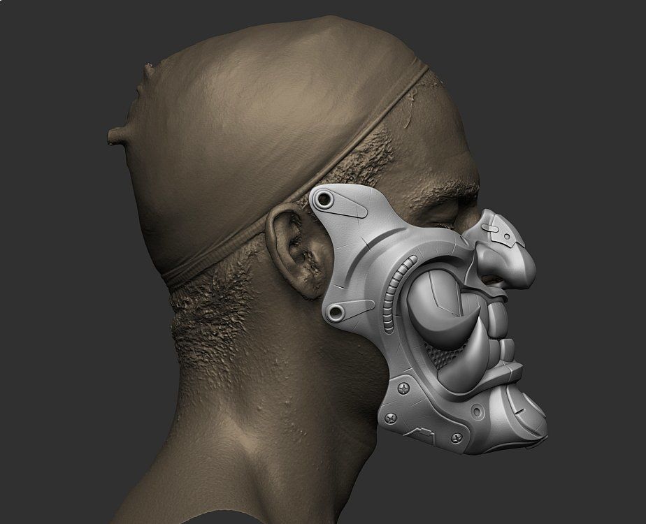 Cyber Half Oni Mask 2 3D print model_5
