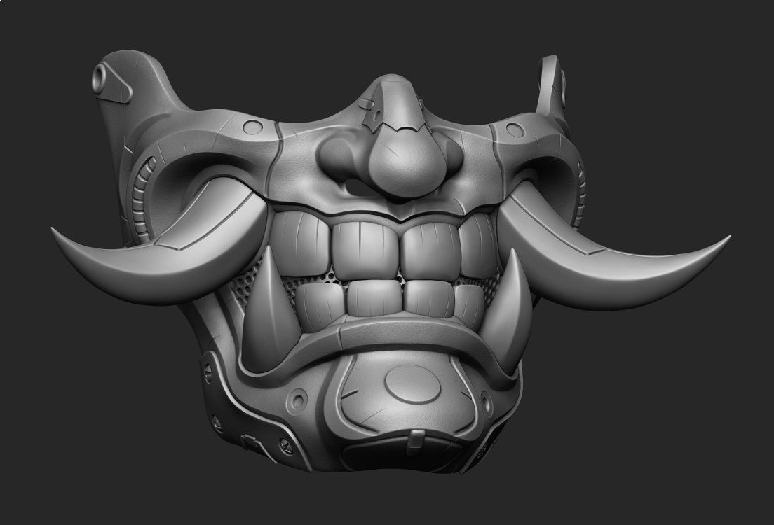 Cyber Half Oni Mask 2 3D print model_6